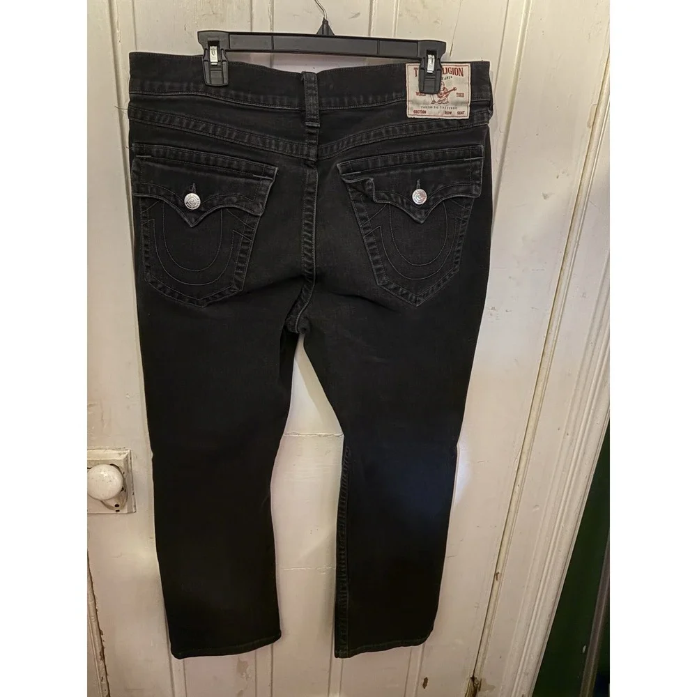 True Religion Ricky Relaxed Straight Jeans Mens 36 Black Denim 27.5 Inseam